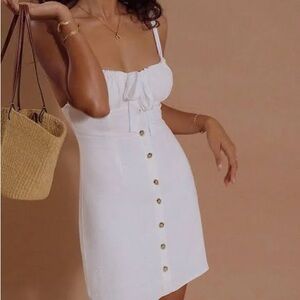 Commense XS • Darling Linen Mini Summer White Button-Down Dress • Sundress